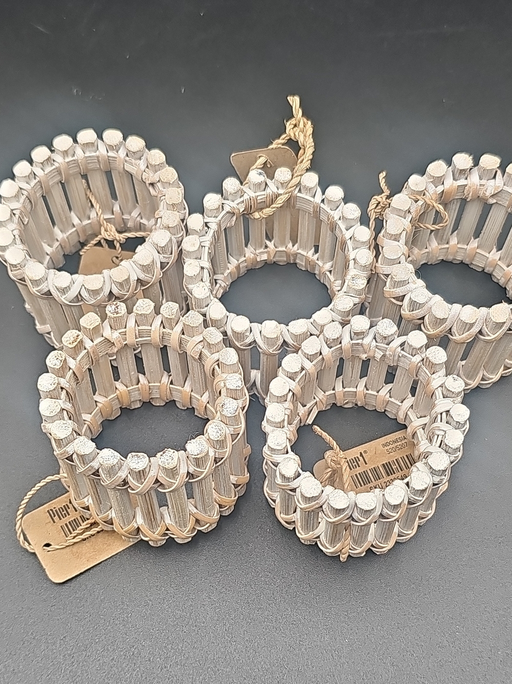 Neutral Beaded Wood Napkin Rings - Set of 5